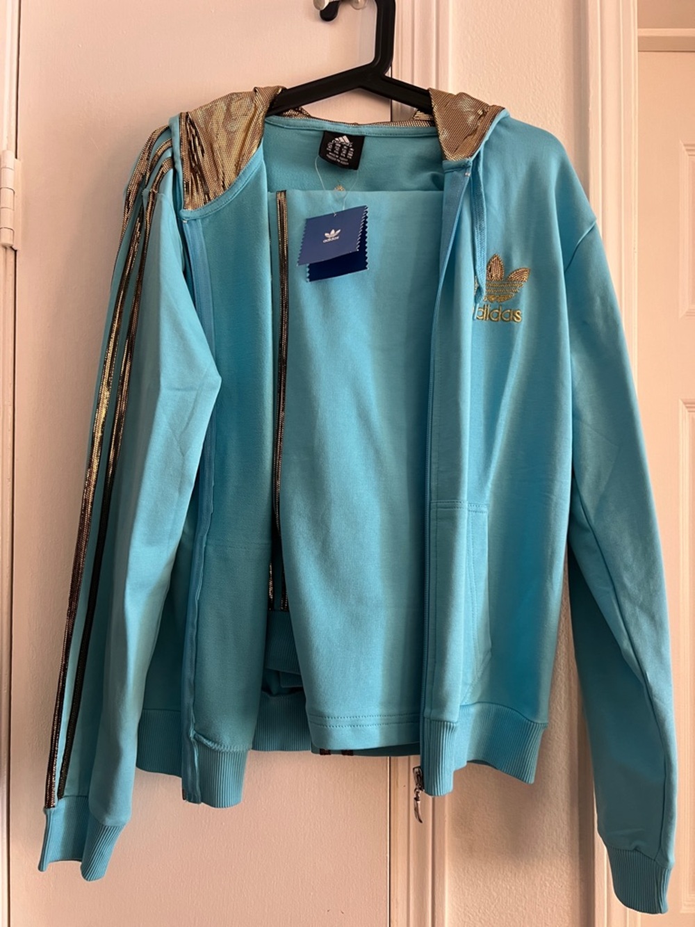 BRAND NEW ADDIDAS Aqua Zip Hoodie with Metallic Gold Trim. OPEN TO OFFERS!!!!